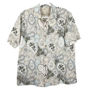 Tommy Bahama Shirt Mens Medium Silk Linen Blend Floral Tropical Beachy Button Up
